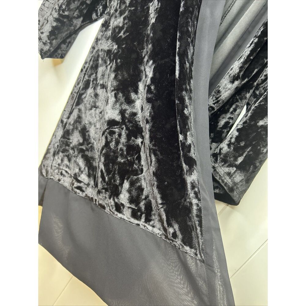 Shimera Velour Kimono Cardigan Black Open Front Chiffon Trim 3/4 Sleeve Sz Large - Picture 4 of 6